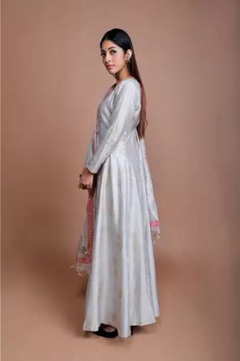 SHOWSHAA SCOTTISH THISTLE ANARKALI SET with floral tussor dupatta