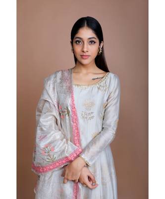 SHOWSHAA SCOTTISH THISTLE ANARKALI SET with floral tussor dupatta 6