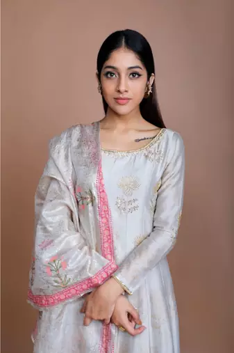 SHOWSHAA SCOTTISH THISTLE ANARKALI SET with floral tussor dupatta