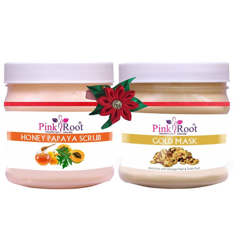 Pink Root Honey Papaya Scrub 500ml With Gold Mask 500ml