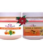 Pink Root Honey Papaya Scrub 500ml With Sandal & Turmeric Mask 500ml