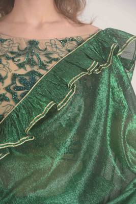  Hand woven bottle green linen saree  4