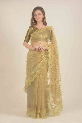  Golden net saree  1