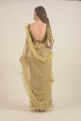  Golden net saree  3