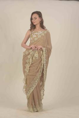  Beige georgette saree  2