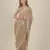 Rina Dhaka beige georgette saree with all over lace work detail border ruffle detail in palla