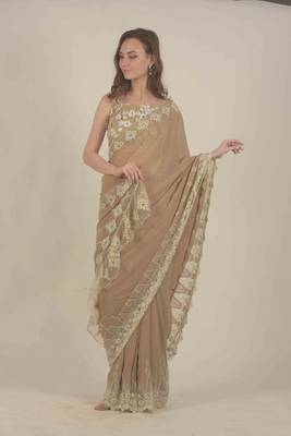  Beige georgette saree  3