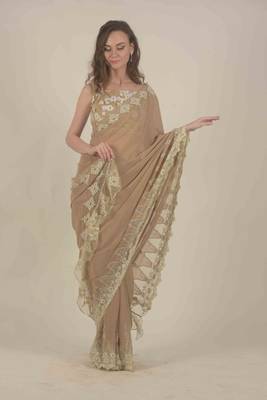  Beige georgette saree  4