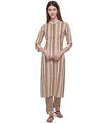Brown printed cotton ethnic-kurtis