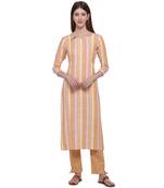 Orange printed cotton ethnic-kurtis