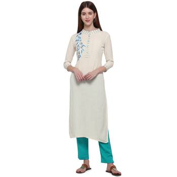 Turquoise embroidered cotton ethnic-kurtis 1