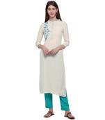 Turquoise embroidered cotton ethnic-kurtis