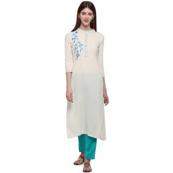 Turquoise embroidered cotton ethnic-kurtis 2