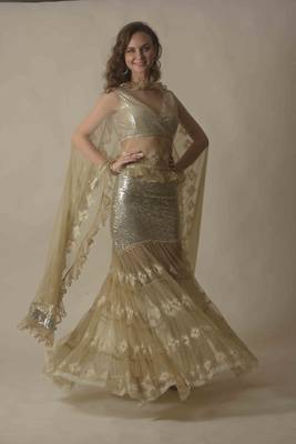Silver sequence lehenga with lace detail 6