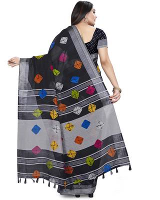 Black woven linen saree with blouse 2