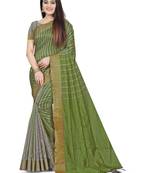 Green woven cotton silk saree with blouse