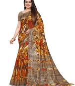 Yellow printed cotton silk saree with blouse