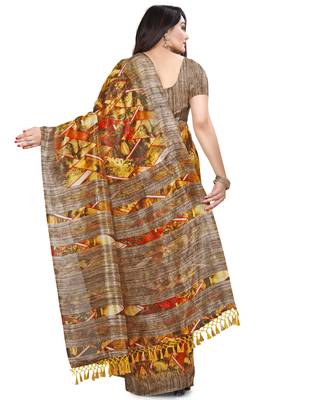 Yellow printed cotton silk saree with blouse 2