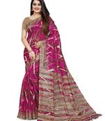 Purple printed cotton silk saree with blouse