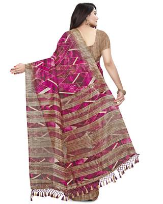 Purple printed cotton silk saree with blouse 2