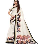 Beige printed art silk saree with blouse