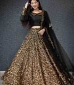 Gold plain silk semi stitched lehenga