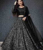 Black plain velvet semi stitched lehenga