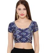 Women's Navy Blue Silk Blend Readymade Saree Blouse