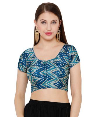 Women's Royal Blue Silk Blend Readymade Saree Blouse 1