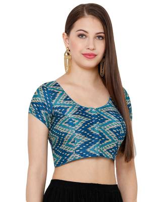 Women's Royal Blue Silk Blend Readymade Saree Blouse 2