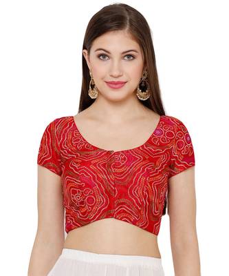 Women's Red Silk Blend Readymade Saree Blouse 1