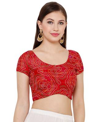 Women's Red Silk Blend Readymade Saree Blouse 2