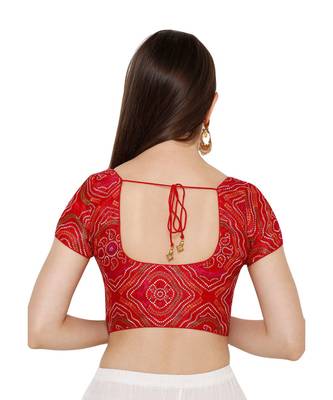 Women's Red Silk Blend Readymade Saree Blouse 3