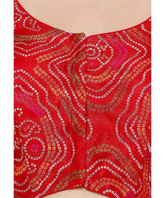Women's Red Silk Blend Readymade Saree Blouse 5