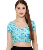 Women's Sky Blue Silk Blend Readymade Saree Blouse