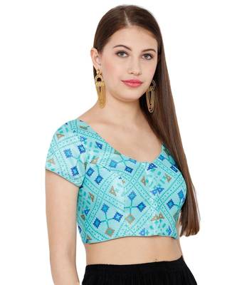 Women's Sky Blue Silk Blend Readymade Saree Blouse 2