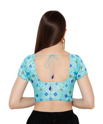 Women's Sky Blue Silk Blend Readymade Saree Blouse 3