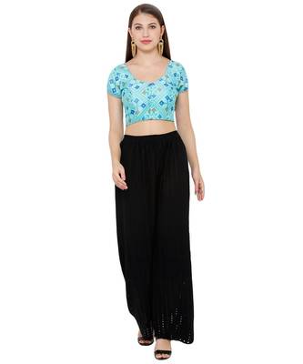 Women's Sky Blue Silk Blend Readymade Saree Blouse 4