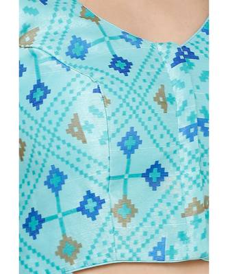 Women's Sky Blue Silk Blend Readymade Saree Blouse 5
