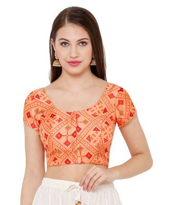 Women's Peach Silk Blend Readymade Saree Blouse 1