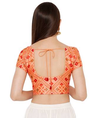 Women's Peach Silk Blend Readymade Saree Blouse 3