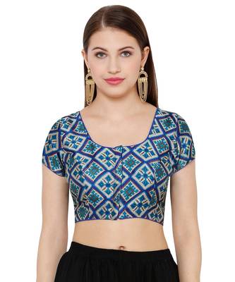 Women's Blue Silk Blend Readymade Saree Blouse 1