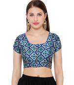 Women's Blue Silk Blend Readymade Saree Blouse
