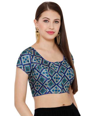Women's Blue Silk Blend Readymade Saree Blouse 2