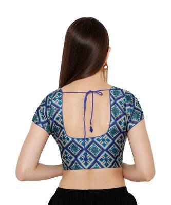 Women's Blue Silk Blend Readymade Saree Blouse 3
