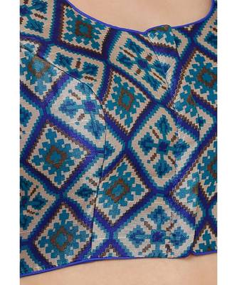 Women's Blue Silk Blend Readymade Saree Blouse 5