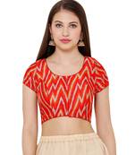 Women's Orange & Red Silk Blend Readymade Saree Blouse