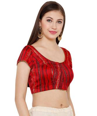 Women's Red Silk Blend Readymade Saree Blouse 2