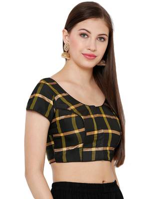 Women's Black Silk Blend Readymade Saree Blouse 2