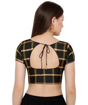 Women's Black Silk Blend Readymade Saree Blouse 3